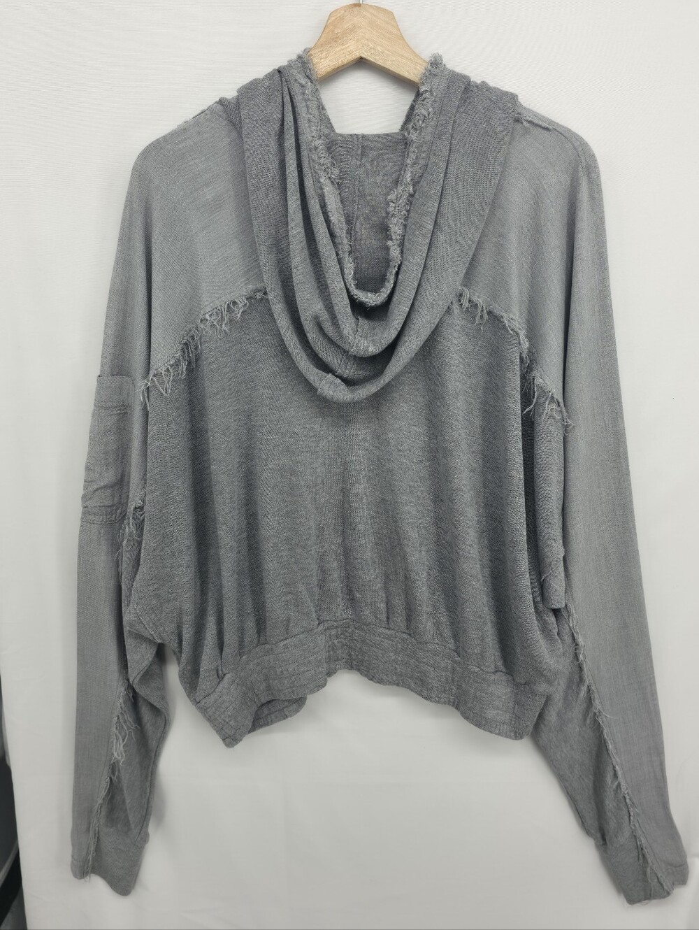 Free People Movement Windy Meadow Hoodie Heather Gray Frayed Oversized Large - Picture 11 of 15